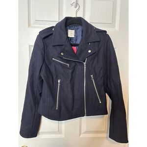 Gap Women's Navy Blue Wool Blend Moto Biker Jacket Size M